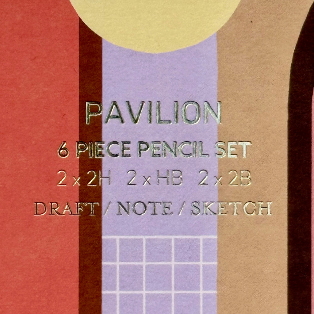 Close-up of gold foil lettering on the Casa six piece graphite pencil set box