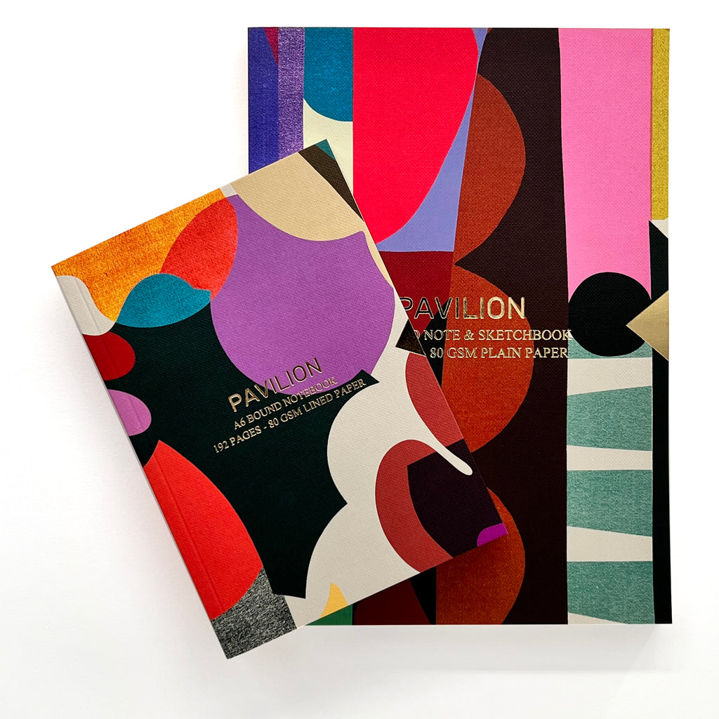 Abstract Shapes A6 Notebook shown with coordinating A5 notebook