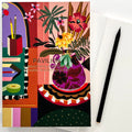 Contemporary A5 notebook featuring a colourful illustrated still-life design with gold foil details.