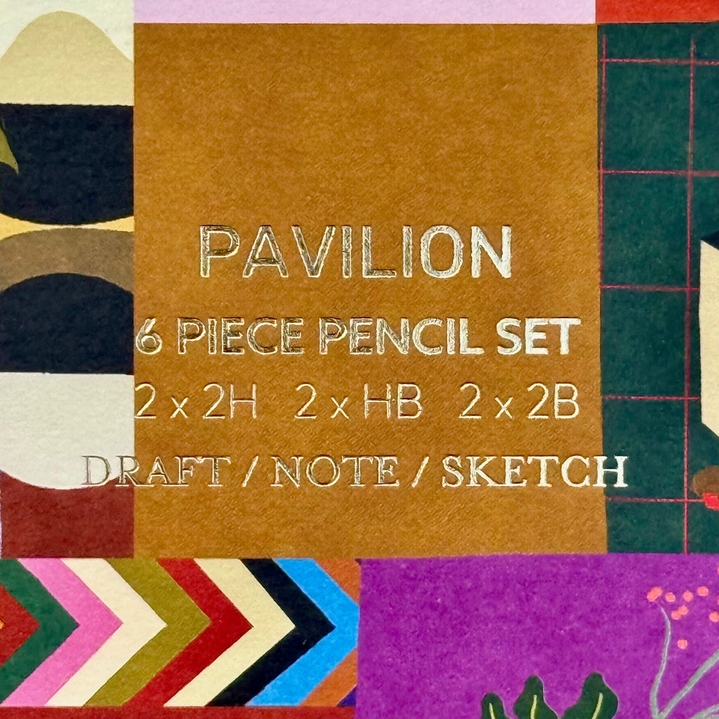 Close-up of gold foil lettering on the Lifestyle six piece graphite pencil set box