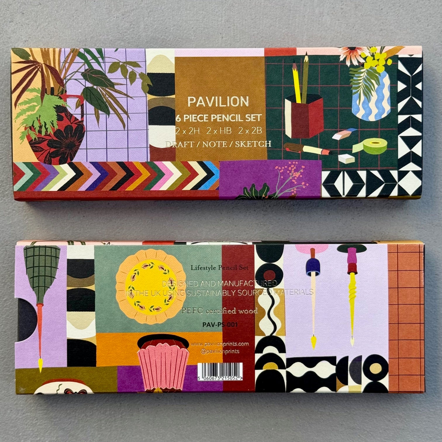 Front and back view of Lifestyle Pencil Set illustrated presentation box