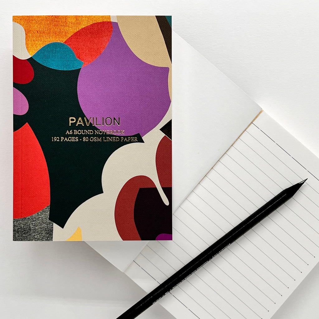 Abstract Shapes A6 Notebook with colourful graphic cover and lined pages