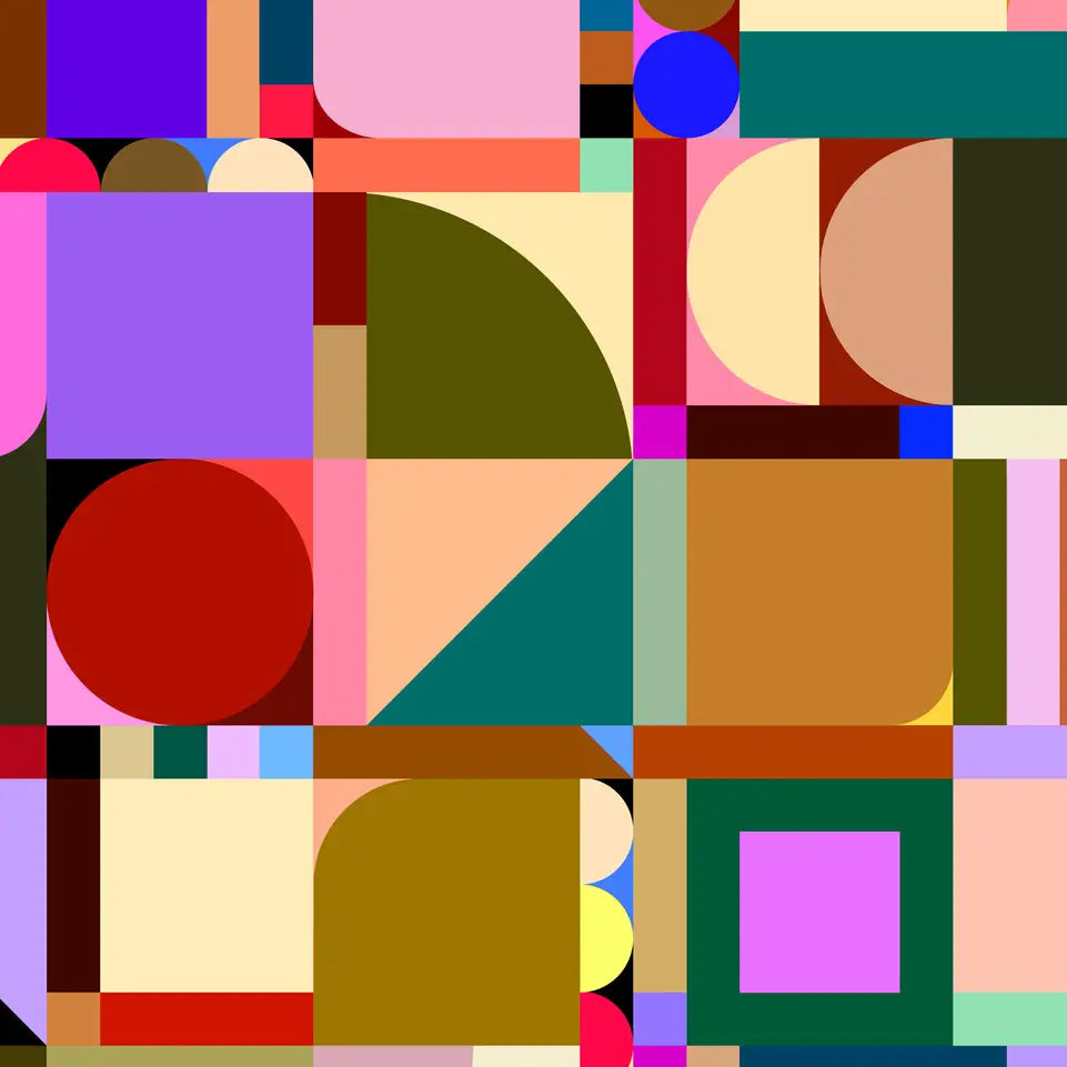 Broadcast wrapping paper design featuring bold colourful geometric shapes
