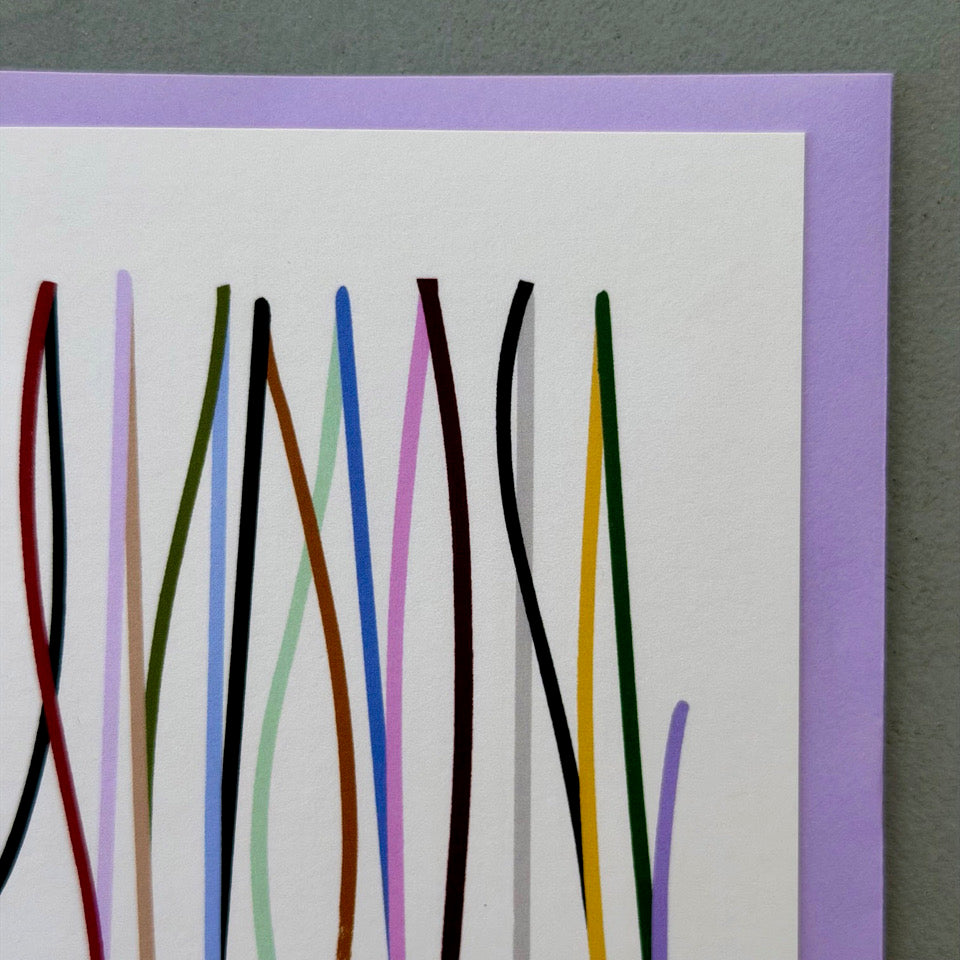 Close-up of the multicoloured line design on the Cadence card.
