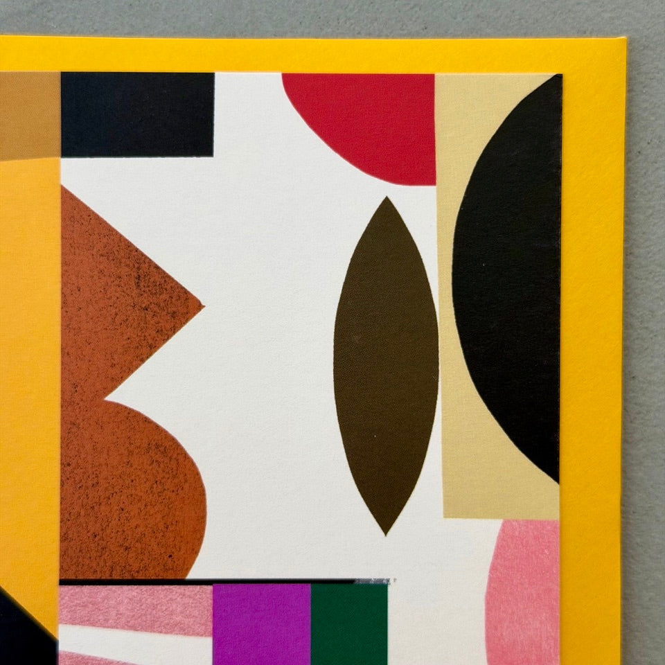 Close-up of the Composition No.2 abstract geometric design highlighting layered shapes, colour blocks and printed texture.