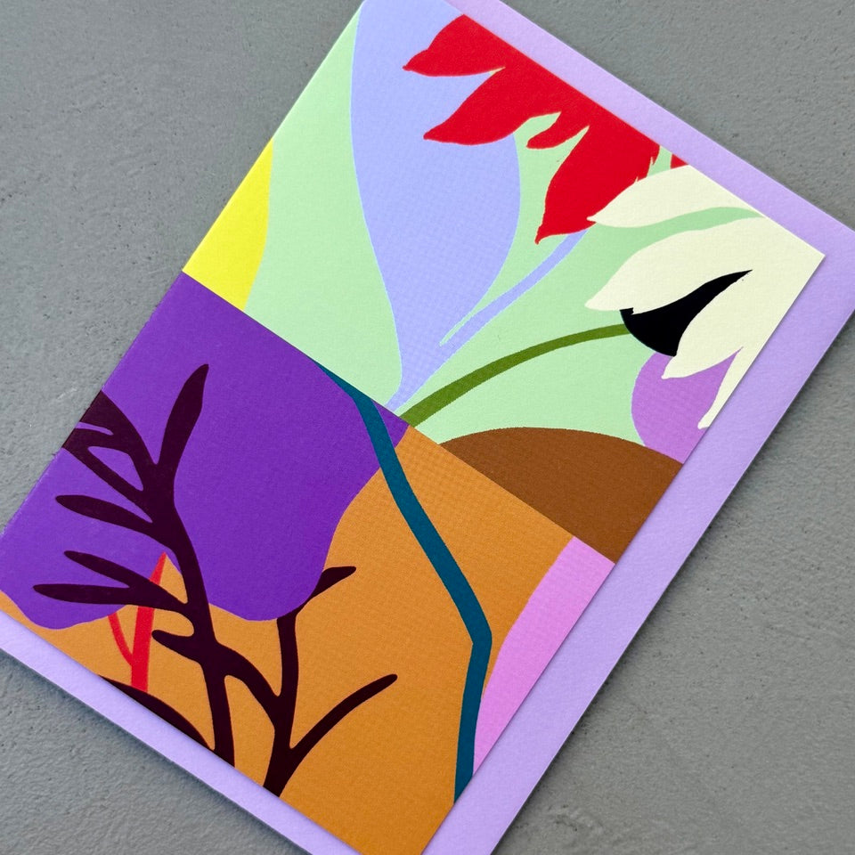 Angled view of the Diptych No. 6 card with its lavender envelope.