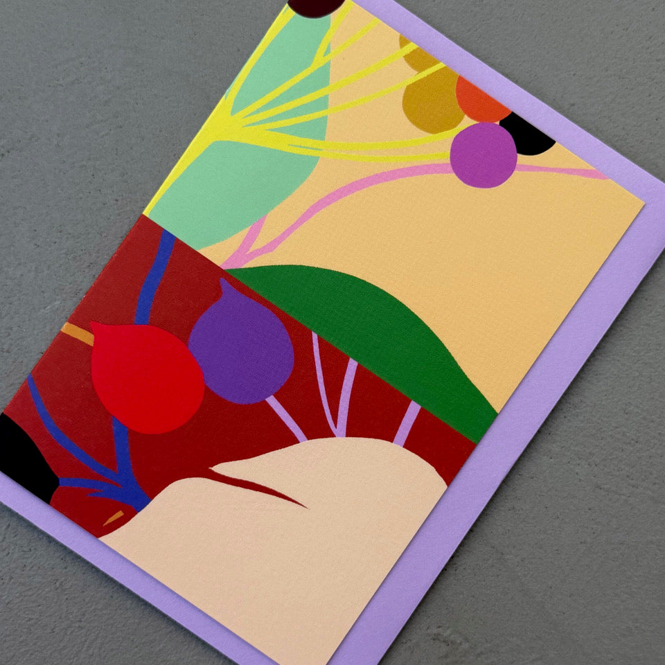 Angled view of the Diptych No. 7 card with its lilac envelope.