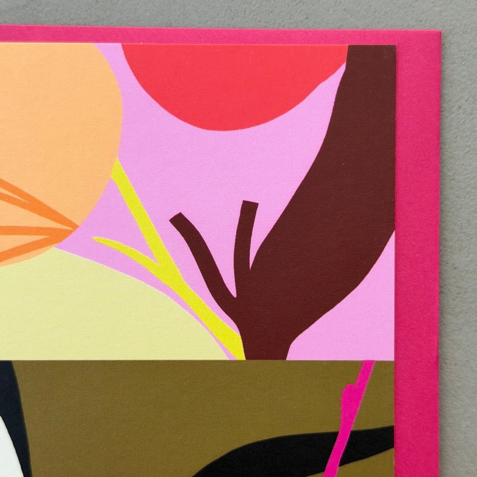 Close-up of the colourful abstract botanical design on the Diptych No. 8 card.