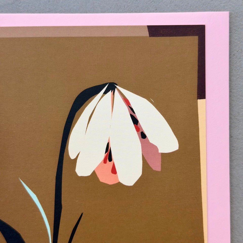 Close-up of the illustrated flower on the Drooping Bloom greeting card.
