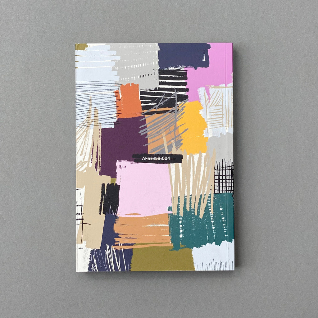 Back cover of Etch Notebook with colourful abstract illustrated design