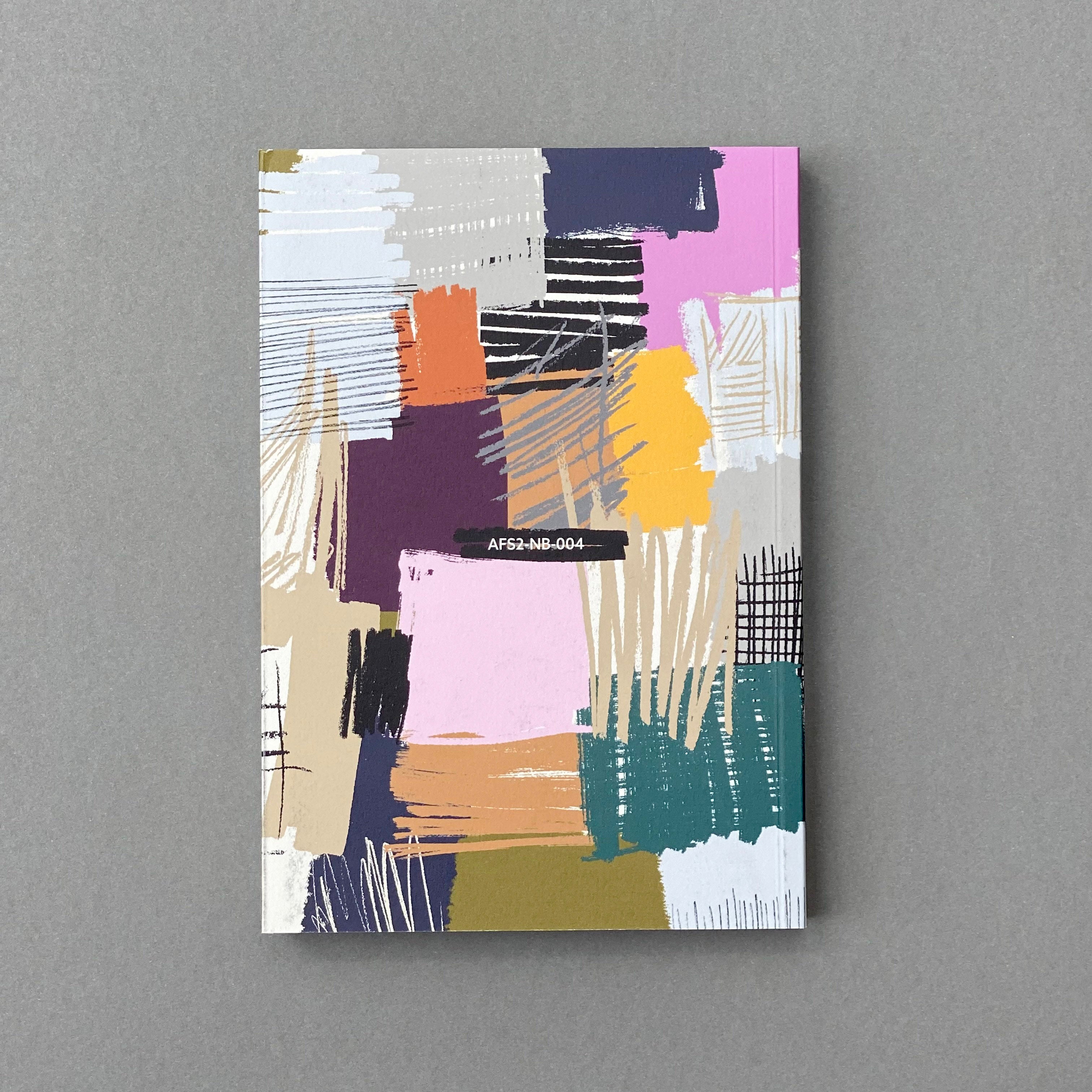 Back cover of Etch Notebook with colourful abstract illustrated design