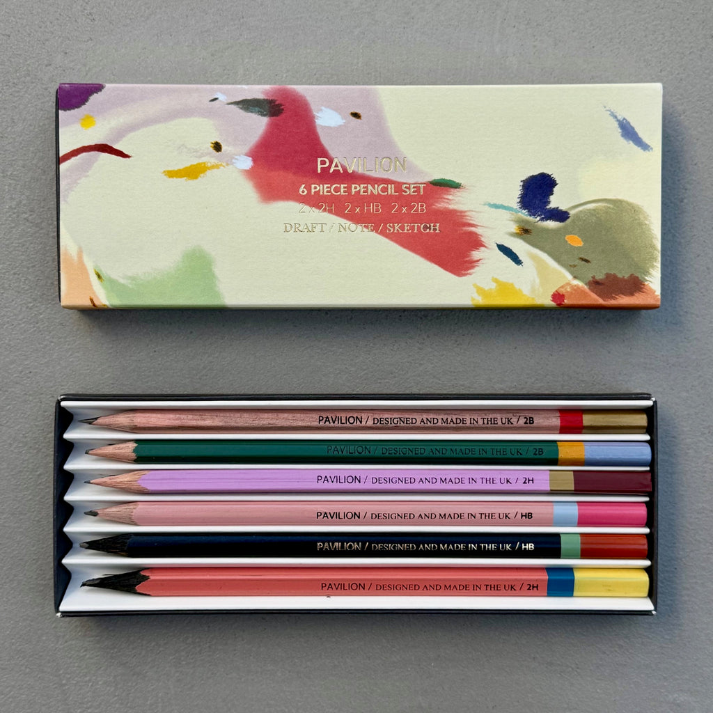 Galaxy six piece pencil set with presentation box open
