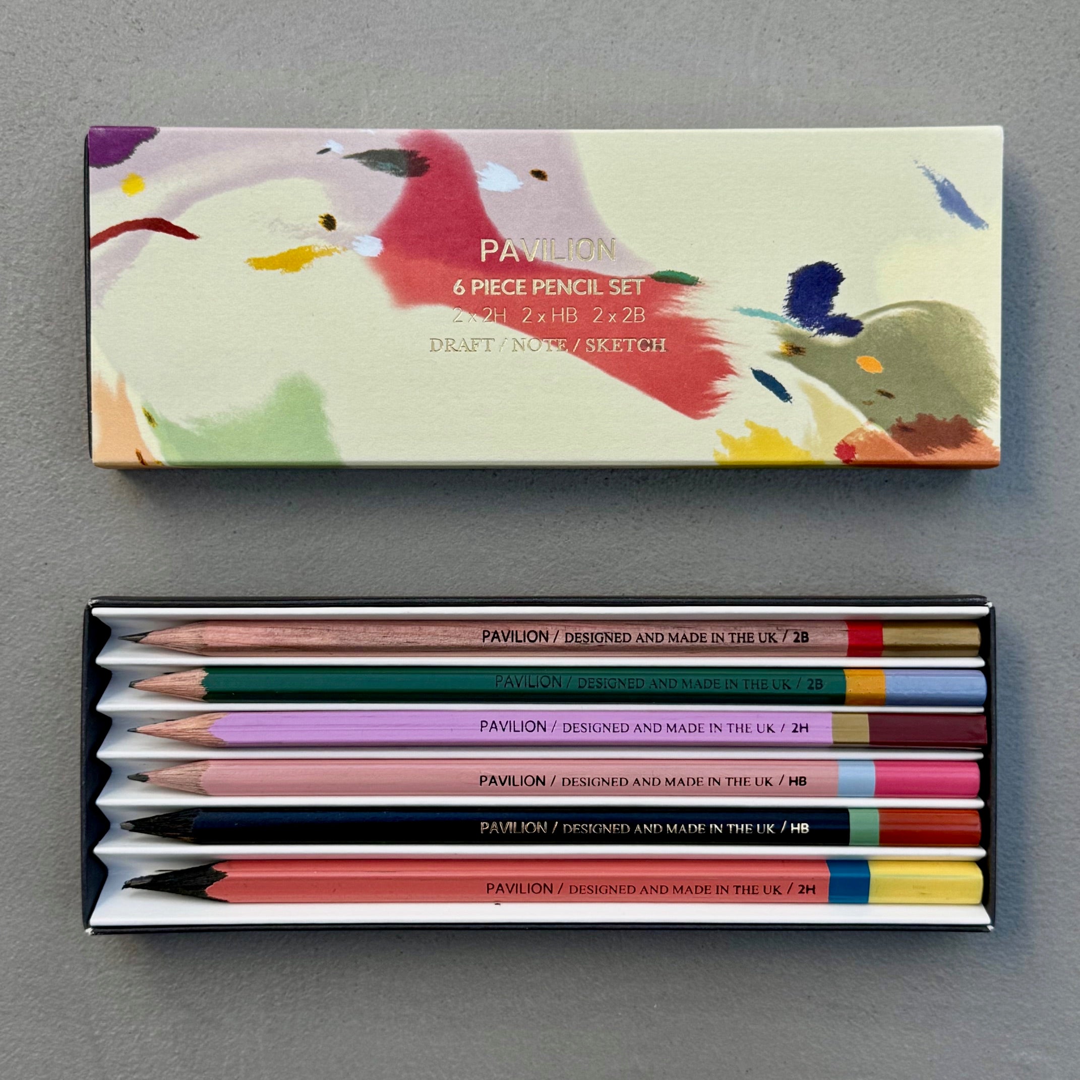 Galaxy six piece pencil set with presentation box open