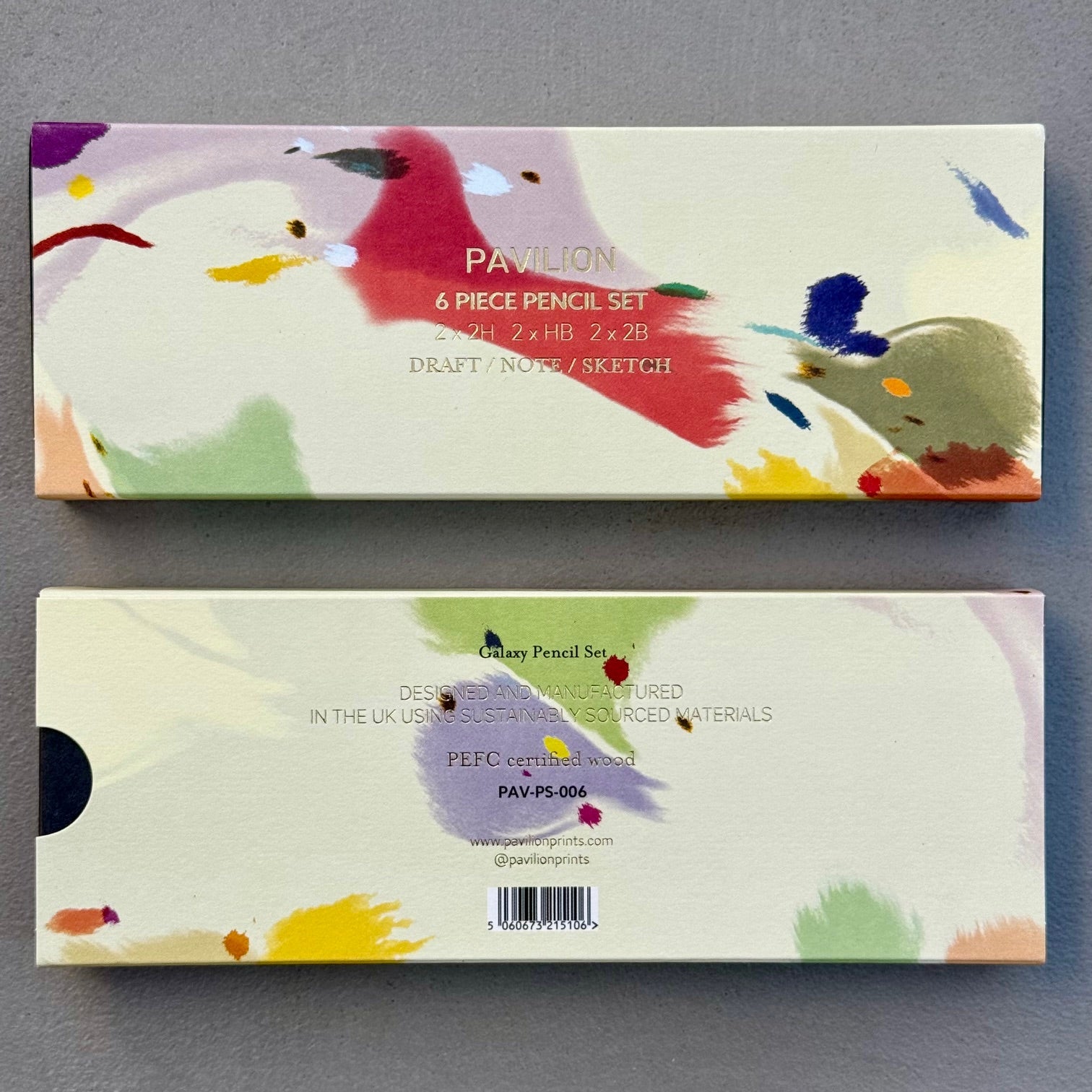 Front and back packaging of Galaxy six piece pencil set
