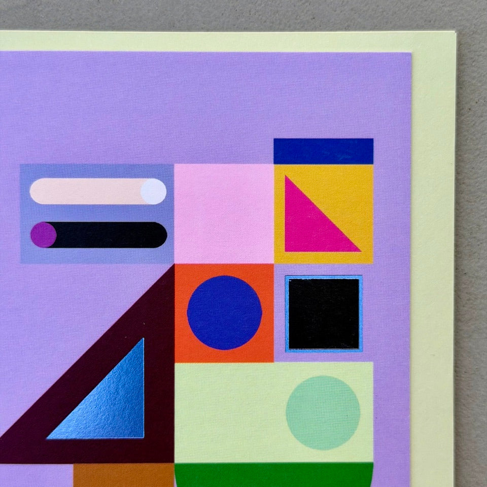 Close-up of the Geometric Abstract No.3 design highlighting layered geometric forms, vibrant colour blocks and clean contemporary composition.
