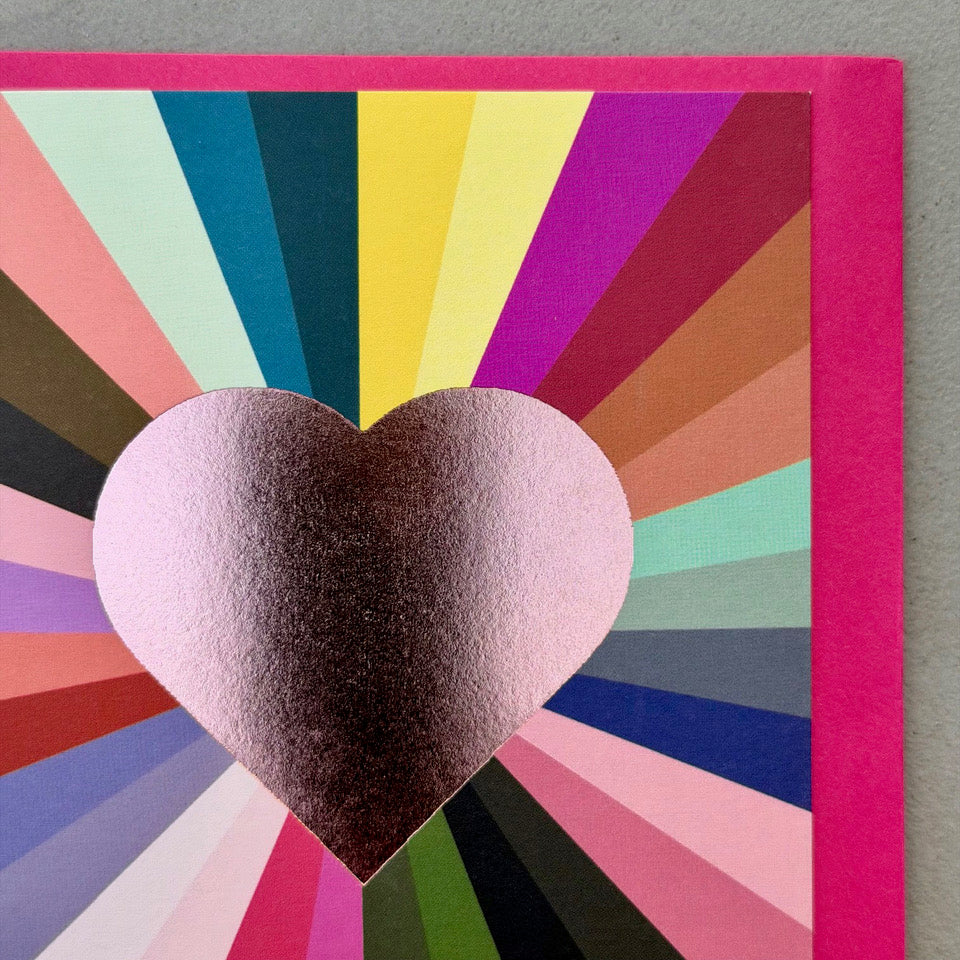 Close-up of the gold foil heart and colourful radiating design on the Gold Foil Heart Card.
