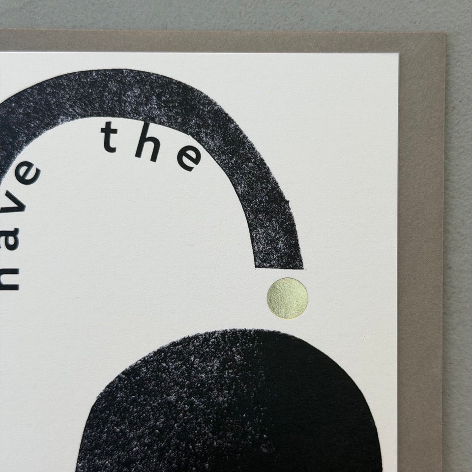 Close-up of the Have the Best Day card highlighting the bold black graphic forms, gold foil accents and contemporary typography.
