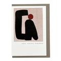 Abstract encouragement card featuring bold black organic shapes and a rust-red circle above the words "Keep Moving Forward", paired with a kraft envelope.