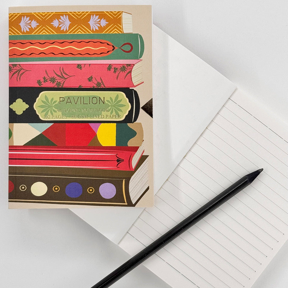 Library A6 Notebook with colourful illustrated book cover and lined pages