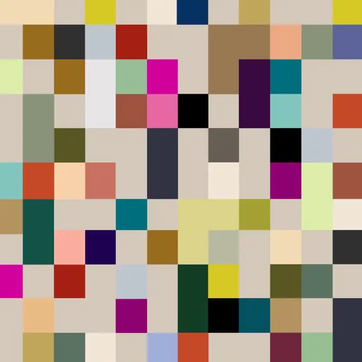 Madras wrapping paper design featuring a multicoloured geometric grid pattern