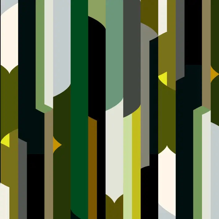 Monolith geometric wrapping paper design in green, grey and neutral tones