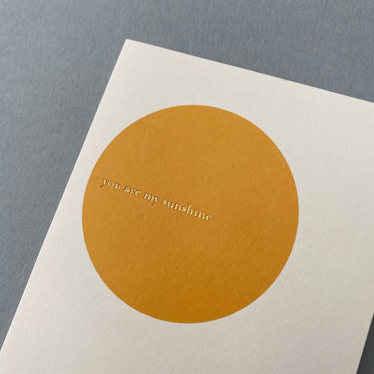 Close-up of the gold foiled You Are My Sunshine lettering