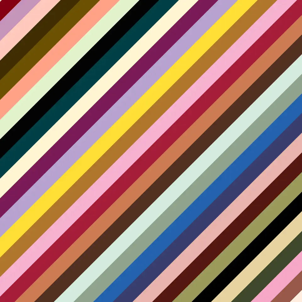 Radar wrapping paper design featuring bold diagonal multicoloured stripes