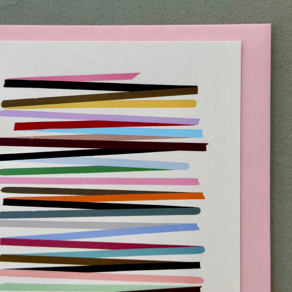 Close-up of the multicoloured line design on the Rhythm card.