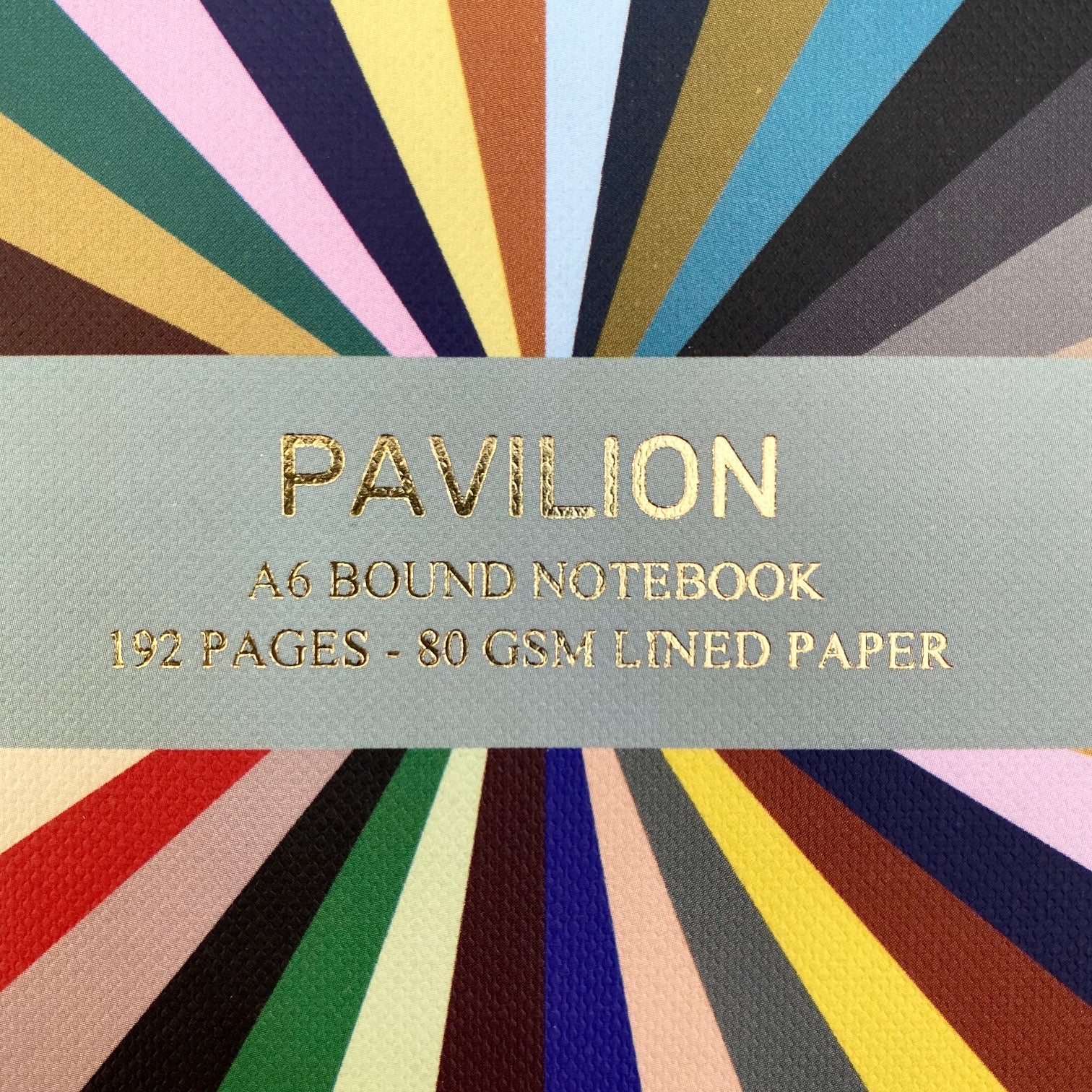 Gold foil detail on Spectrum A6 Notebook with multicoloured stripe cover