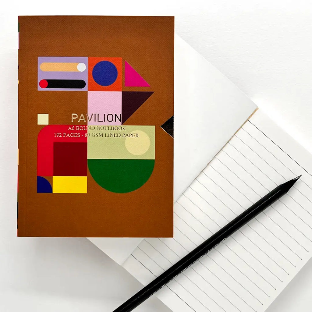 System A6 Notebook with colourful geometric cover and lined pages