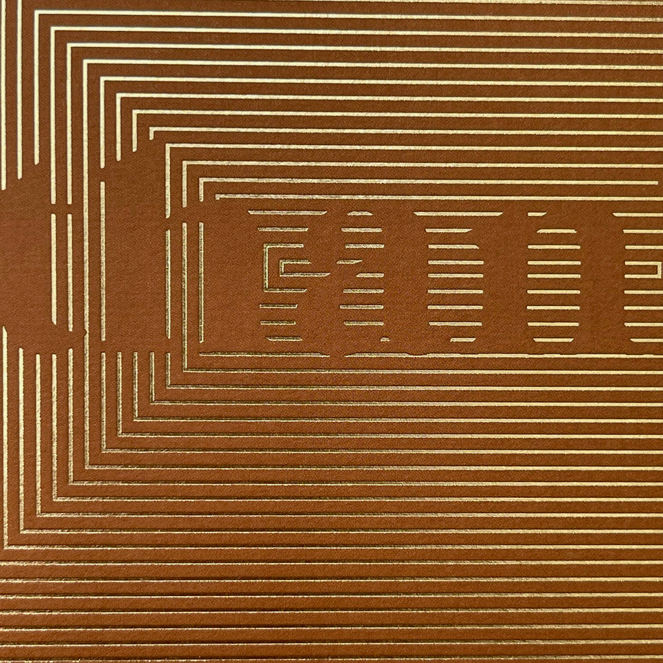 Close-up of the gold foiled Thanks linear design