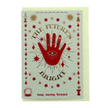 Foil-embellished greeting card featuring a symbolic red hand with the message "The Future's Bright" and mystical illustrations, paired with a pale mint envelope.