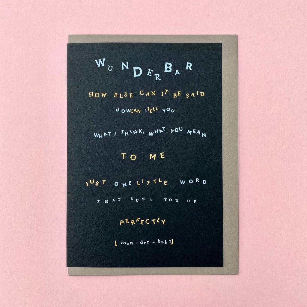 Wunderbar greeting card with grey envelope on a pink background