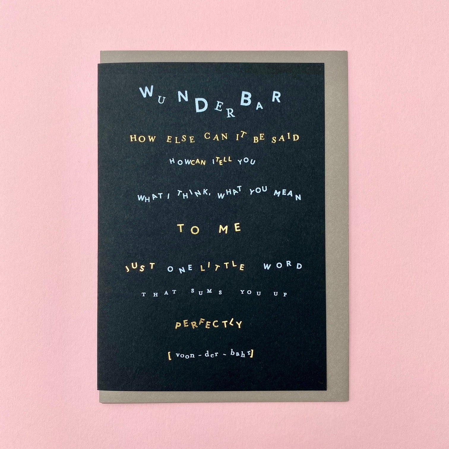 Wunderbar greeting card with grey envelope on a pink background