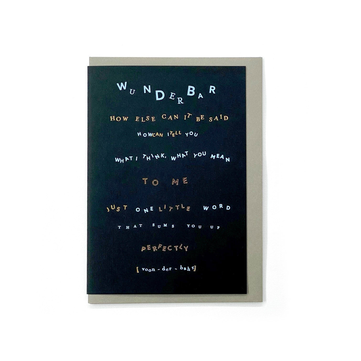 Wunderbar greeting card with playful blue and gold typography on a black background