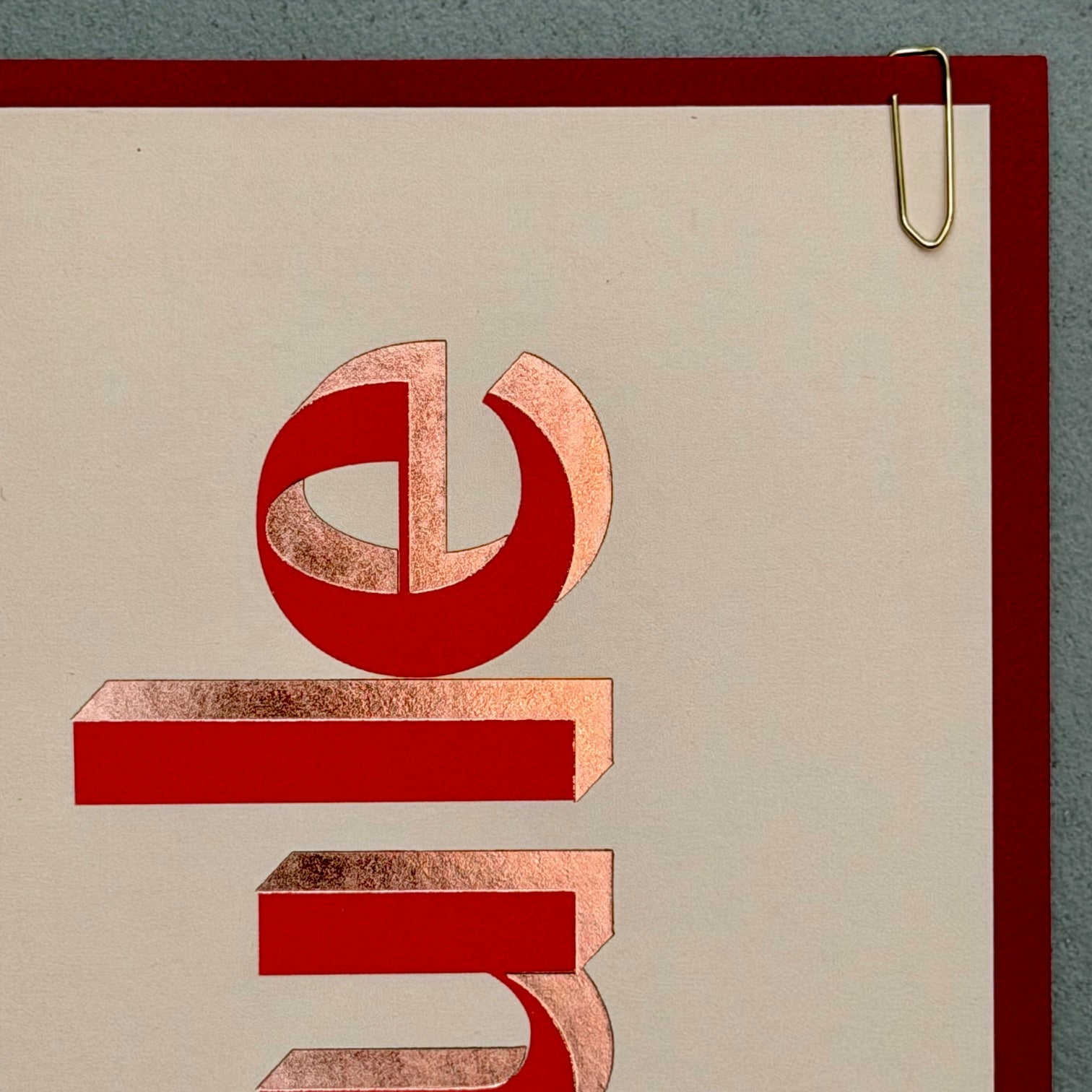 Yule Christmas card showing red border and paper clip